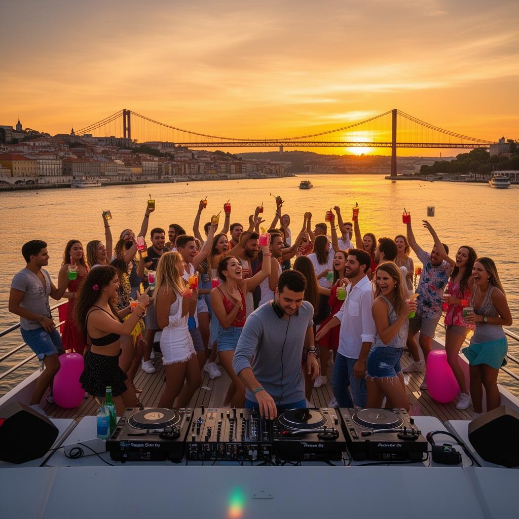 Lisbon: Sunset Boat Party Cruise with DJ and Open Bar